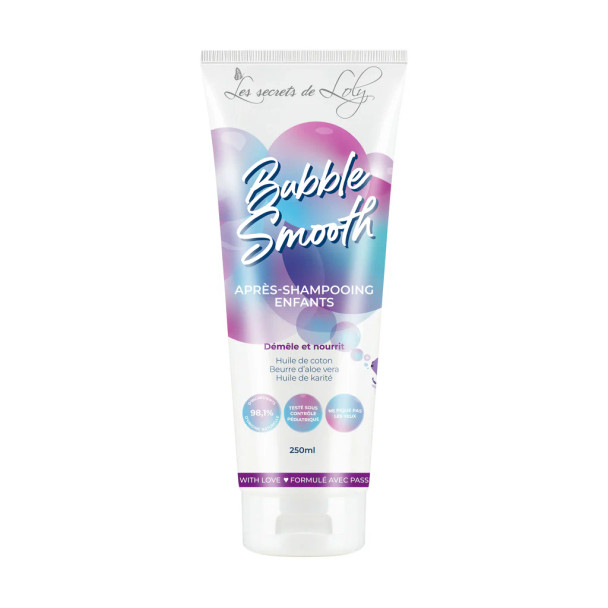 apres shampooing enfants bubble smooth les secrets de loly 250 ml – soin démêlant doux à l’huile de coton, beurre d’aloe vera et karité pour cheveux d’enfants