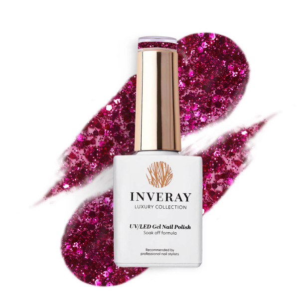 inveray vernis semi permanent 114 celebrity 10 ml – gel polish uv led rose glamour scintillant longue tenue