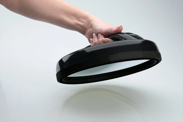 Miroir de coiffure rond avec manche et contour en caoutchouc • Miroir Magique • 22 cm • Noir • Sibel