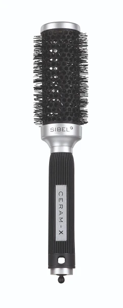Brosse thermique ronde Ceram-X Sibel 38 mm avec cylindre en céramique, fibres nylon antistatiques et manche noir antidérapant
