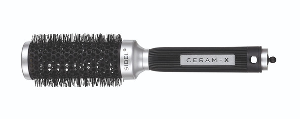 Brosse thermique ronde Ceram-X Sibel 38 mm avec cylindre en céramique, fibres nylon antistatiques et manche noir antidérapant