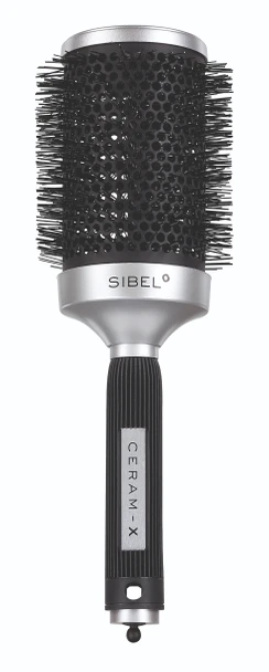 Brosse thermique ronde Ceram-X Sibel 65 mm avec cylindre en céramique, fibres nylon antistatiques et manche noir antidérapant