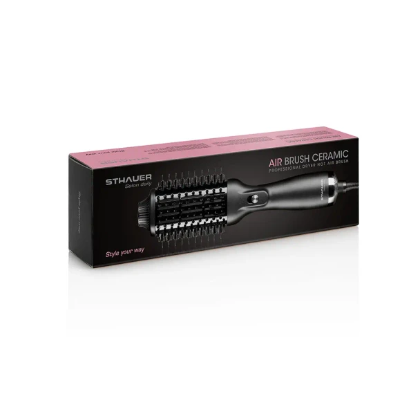 Brosse soufflante professionnelle Air Brush Ceramic Sthauer noire 1200 W avec tête ovale, revêtement céramique, picots mixtes