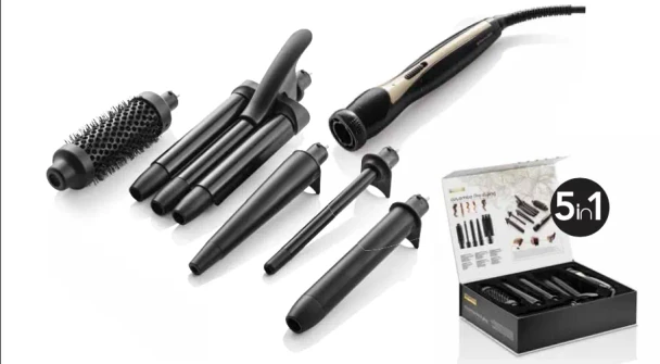 Fer à boucler professionnel Air Combo Pro Styling Sthauer 5-en-1 avec cinq embouts interchangeables en céramique tourmaline et coffret