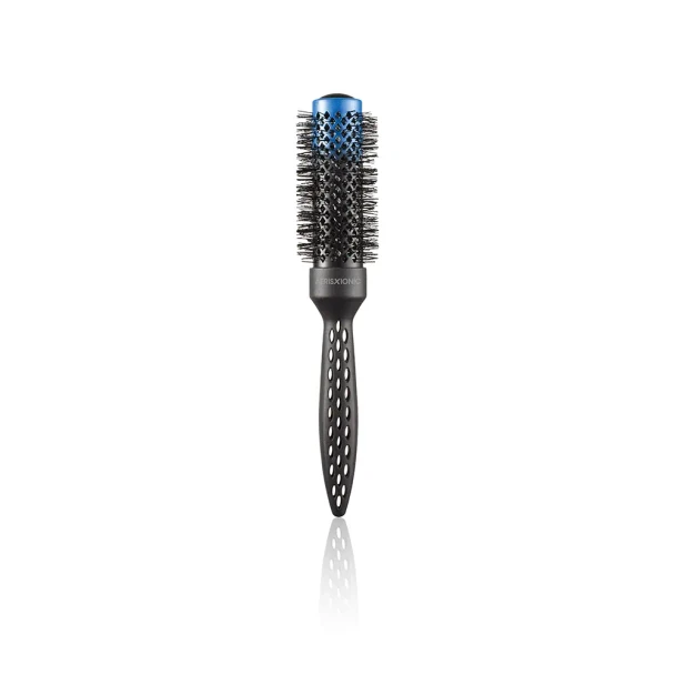 Brosse thermique ronde AerisXionic SalonXPro 32 mm avec picots ioniques, cylindre ventilé bleu et manche carbone