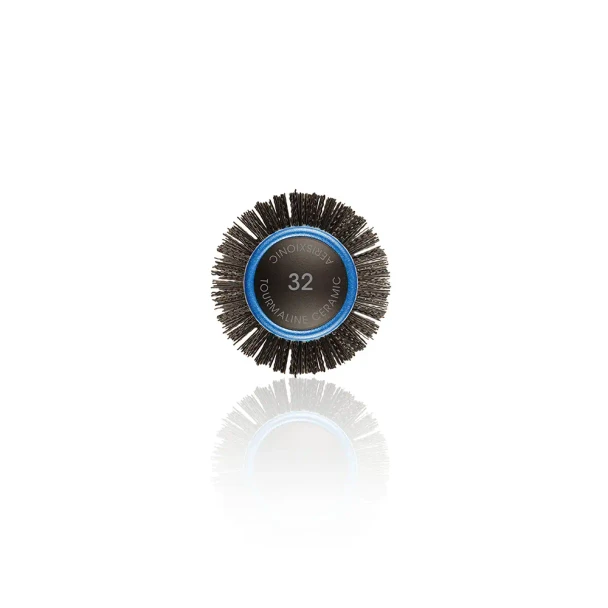 Brosse thermique ronde AerisXionic SalonXPro 32 mm avec picots ioniques, cylindre ventilé bleu et manche carbone