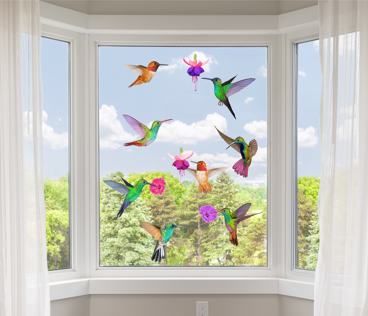 12 Hummingbird Window Clings Non Adhesive Vinyl Stickers Beautiful