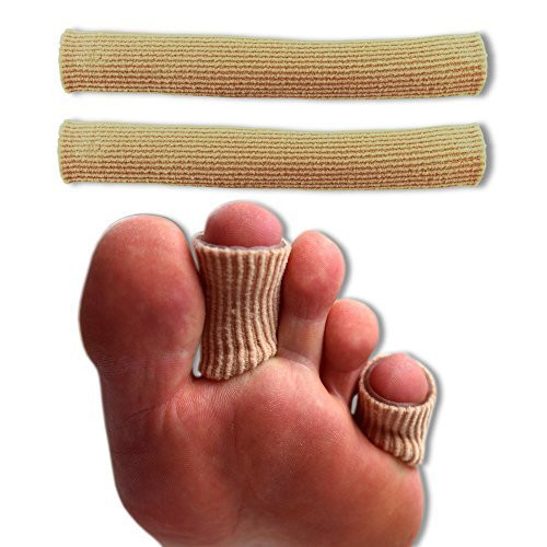 A pair of NeoPhysio Mineral Enriched Gel Barrier Tubes on a person's foot. A pair of NeoPhysio Mineral Enriched Gel Barrier Tubes on a person's foot.