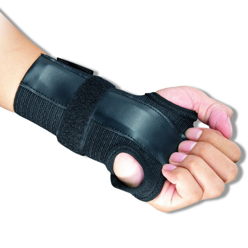 A person wearing a black NeoPhysio Dual Hand Wrist Support Brace. A person wearing a black NeoPhysio Dual Hand Wrist Support Brace.