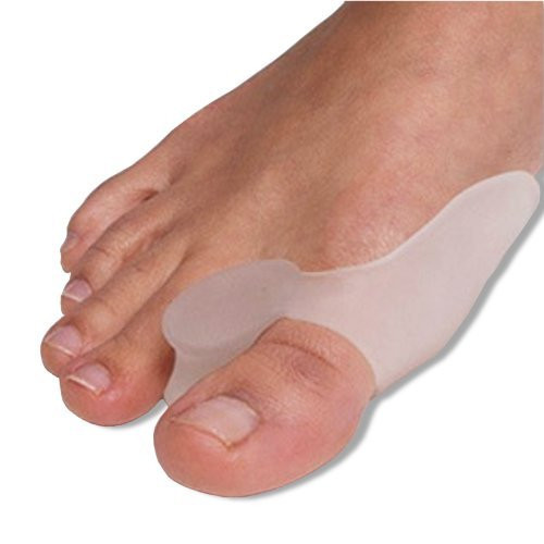 A person's toe with a NeoPhysio Gel Bunion Corrector protecting it. A person's toe with a NeoPhysio Gel Bunion Corrector protecting it.