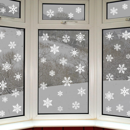 52 Original Snowflake Window Clings - Fabulous NON- Adhesive Static PVC Stickers