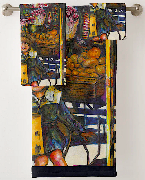Original Painting by New York City Artist, Gaye Elise Beda. Bath Towel Sets www.gayeelisebeda.store Check it out.
