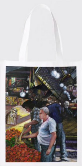 Original Painting by New York City Fine Art Artist, Gaye Elise Beda.  www.gayeelisebeda.store     Re-useable Grocery Bags 
