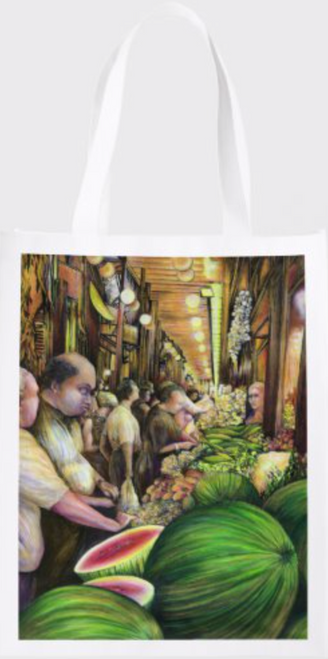 Original Painting by New York City Fine Art Artist, Gaye Elise Beda.  www.gayeelisebeda.store     Re-useable Grocery Bags 