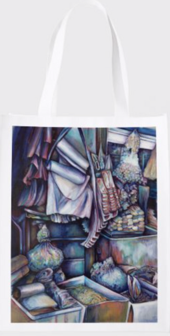 Original Painting by New York City Fine Art Artist, Gaye Elise Beda.  www.gayeelisebeda.store     Re-useable Grocery Bags 