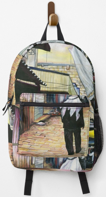 Original Painting by New York City Artist, Gaye Elise Beda, Back Packs, elegant, artistic