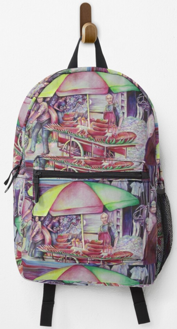 Original Painting by New York City Artist, Gaye Elise Beda, Back Packs, elegant, artistic