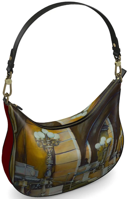 Original Painting by New York City Artist, Gaye Elise Beda. Curve Hobo Leather Bag, Check it out. gayeelisebeda.store