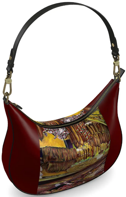 Original Painting by New York City Artist, Gaye Elise Beda. Curve Hobo Leather Bag, Check it out. gayeelisebeda.store