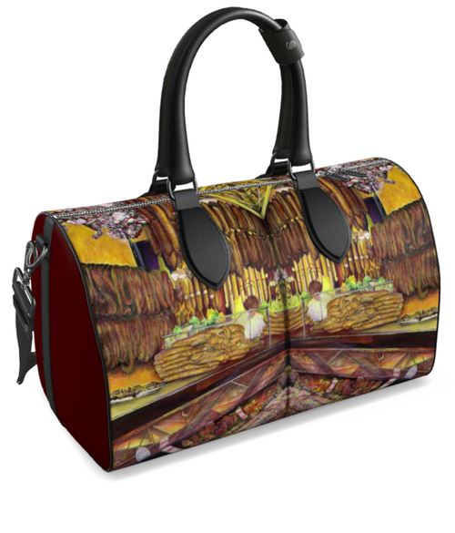 Original Painting by New York City Artist, Gaye Elise Beda. Leather Duffle Bag, Check it out. gayeelisebeda.store