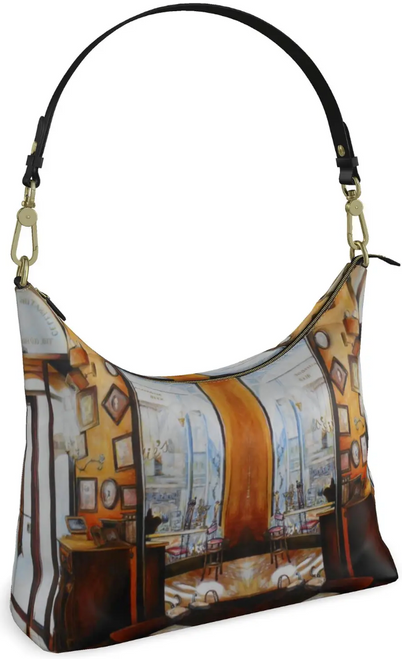 Original Painting by New York City Artist, Gaye Elise Beda. Square Hobo Leather Bag, Check it out. gayeelisebeda.store