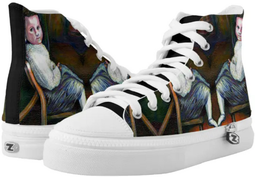 Original Painting by New York City Artist, Gaye Elise Beda.  www.gayeelisebeda.store     High-Top Sneakers