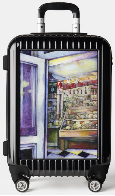 Original Painting by New York City, Fine Art Artist, Gaye Elise Beda,. Carry On Luggage www.gayeelisebeda.store Check it out.