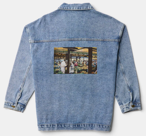 Original Painting by New York City, Fine Art Artist, Gaye Elise Beda,. Denim Jacket, www.gayeelisebeda.store Check it out.