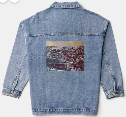 Original Painting by New York City, Fine Art Artist, Gaye Elise Beda,. Denim Jacket, www.gayeelisebeda.store Check it out.