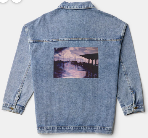 Original Painting by New York City, Fine Art Artist, Gaye Elise Beda,. Denim Jacket, www.gayeelisebeda.store Check it out.