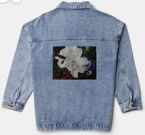 Original Photo by New York City, Fine Art Artist, Gaye Elise Beda,.Denim Jacket, www.gayeelisebeda.store  Check it out. 