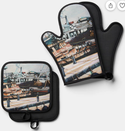 Original Painting by New York City, Fine Art Artist, Gaye Elise Beda,  Oven Mitts and Pot Holders, www.gayeelisebeda.store Check it out.