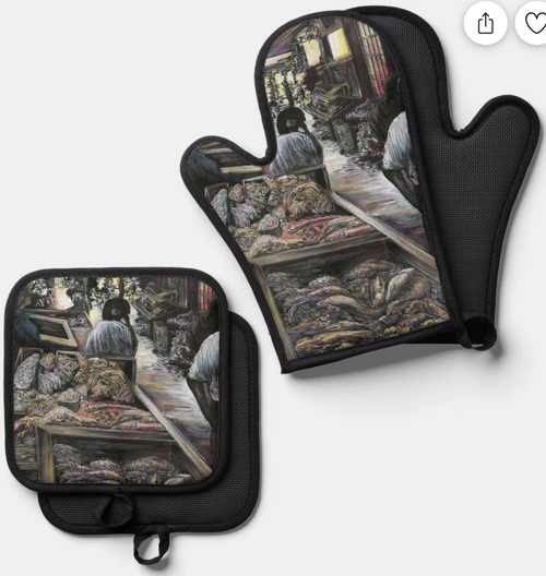 Original Painting by New York City, Fine Art Artist, Gaye Elise Beda,  Oven Mitts and Pot Holders, www.gayeelisebeda.store Check it out.