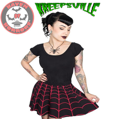 Spiderweb Red Skater Skirt