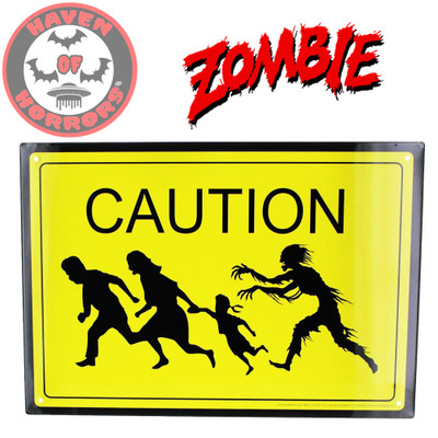 Caution Zombies Tin Sign