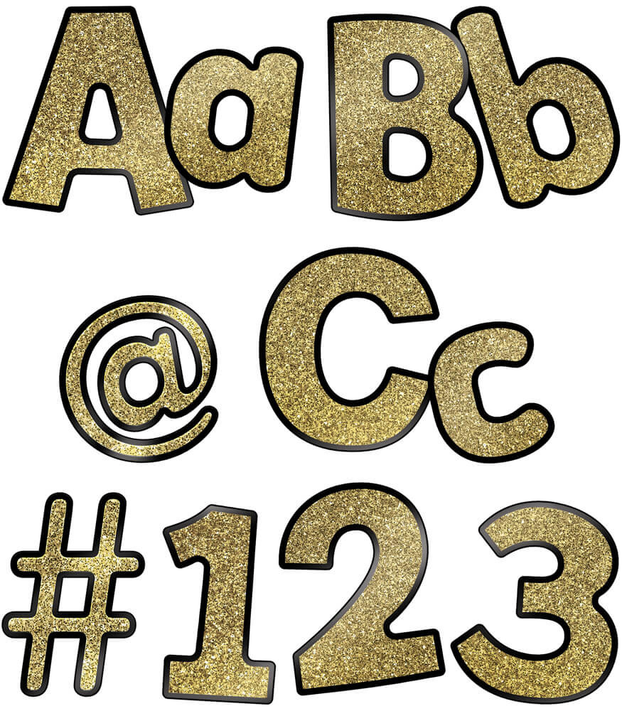  72 Pcs Gold Glitter Printed Bulletin Board Letters Playful  Alphabet Letters Poster Board Letters Numbers Punctuation Symbol Letter  Cutouts Gold Poster Letters Cutout with Adhesives for Classroom Decor :  Office Products
