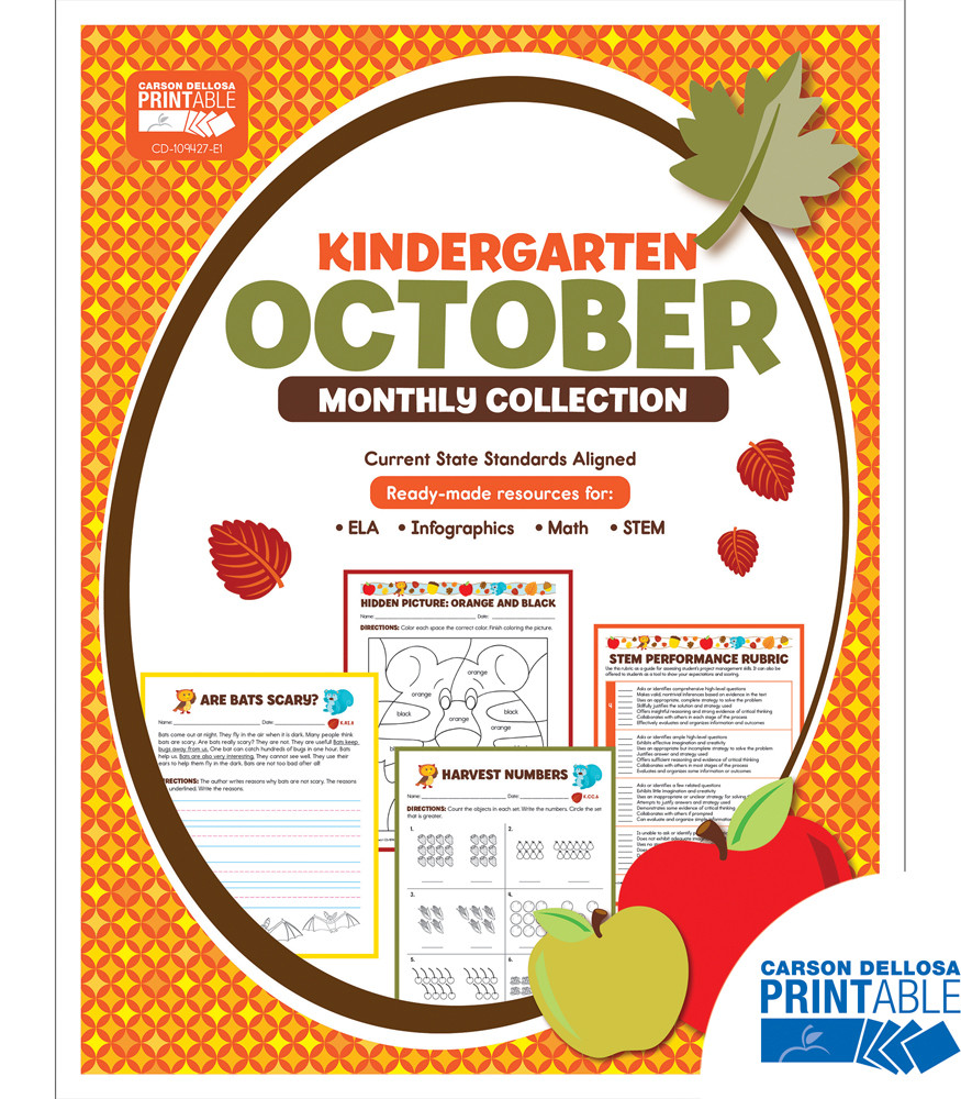 October Monthly Printable Collection Grade K