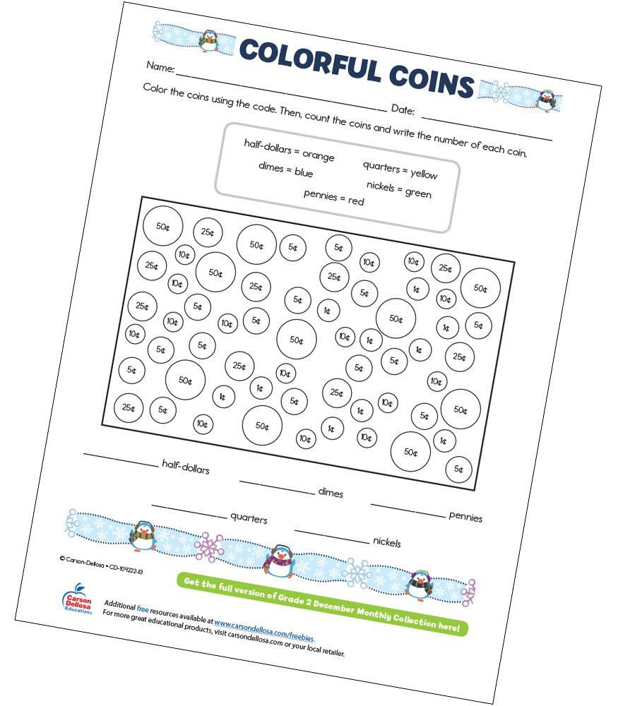 Colorful Coins Free Printable | Carson Dellosa