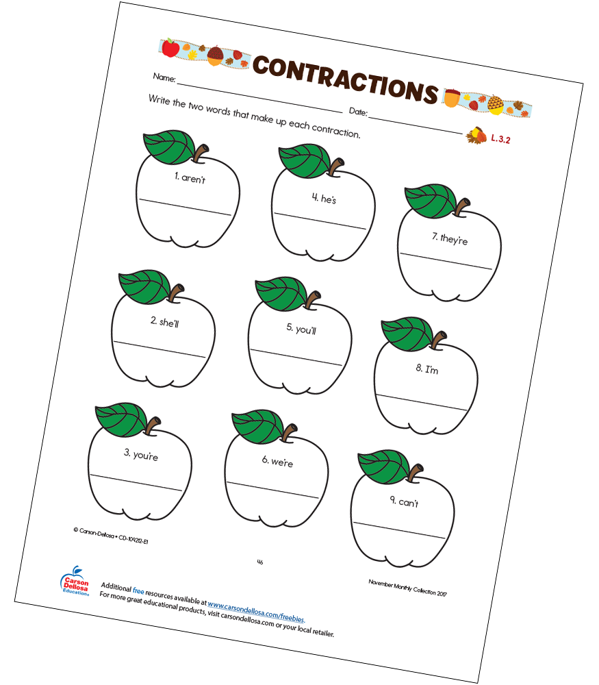 Contractions Free Printable | Carson Dellosa contractions-free-printable-carson-dellosa