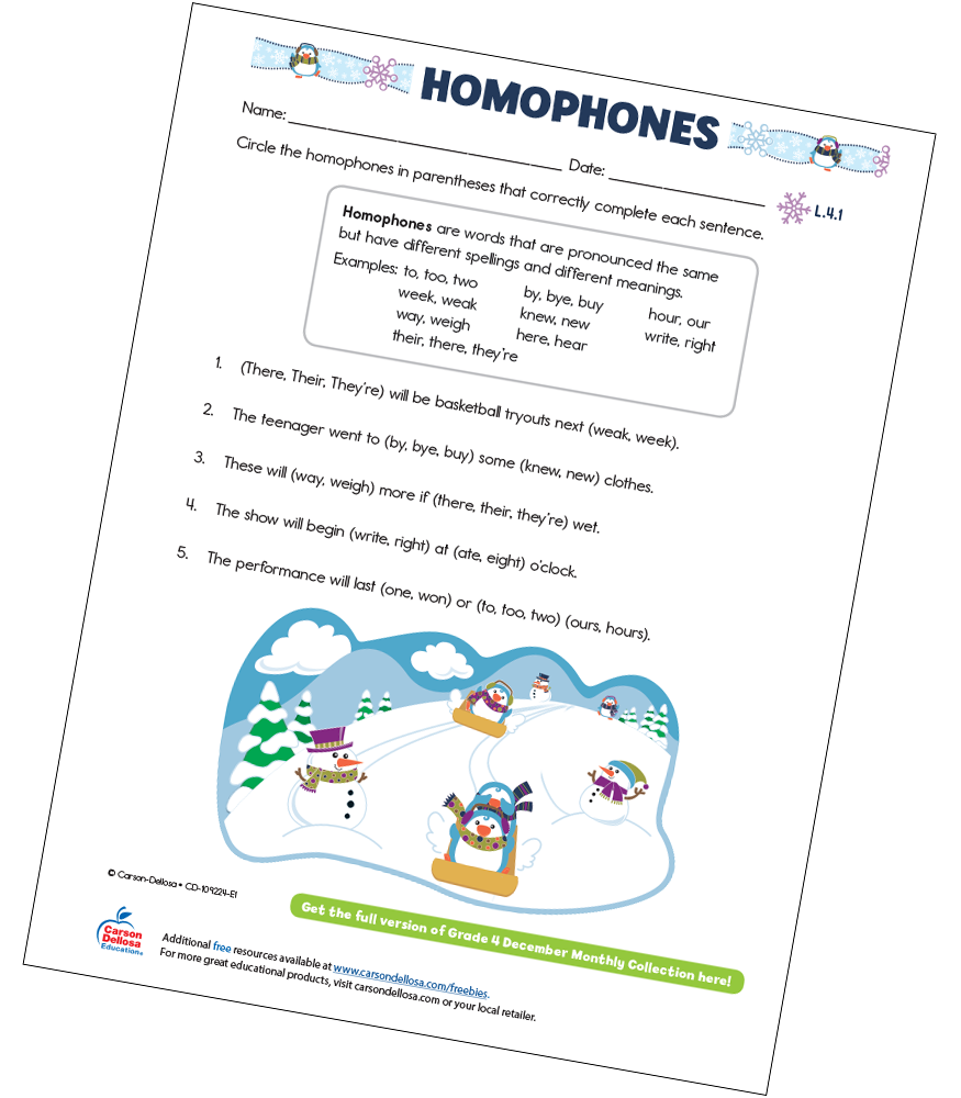 Homophones Free Printable | Carson Dellosa