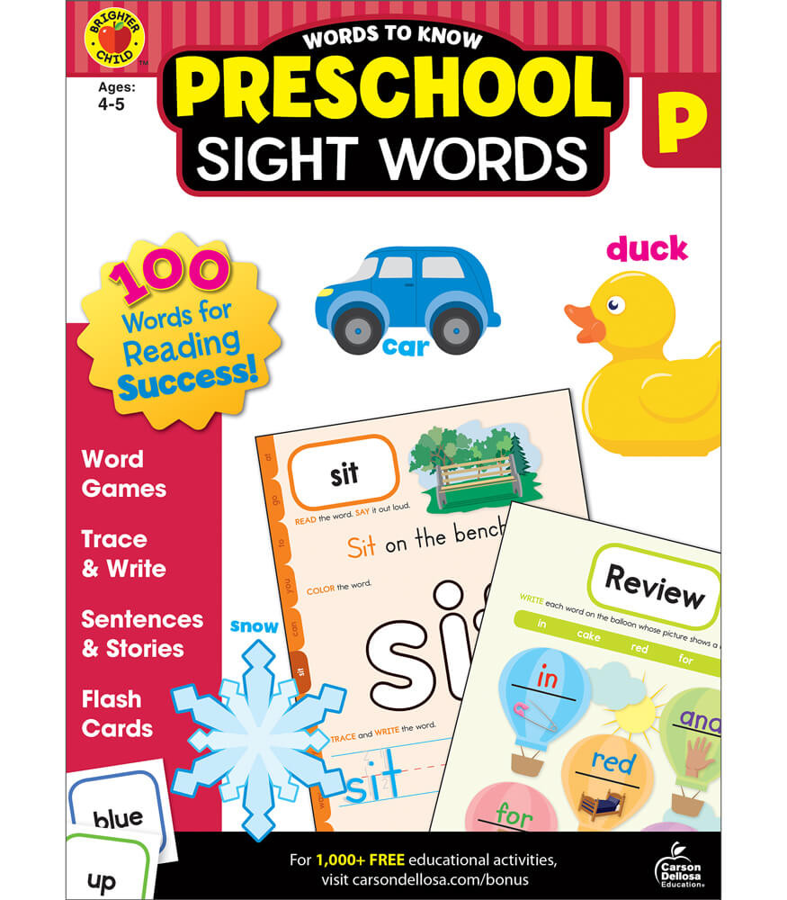 Grade PK-l Preschool Sight Words Workbook Paperback
