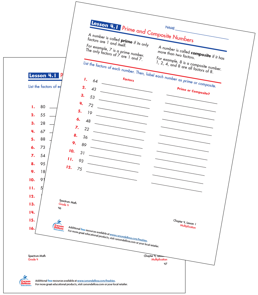 Prime and Composite Numbers Free Printable | Carson Dellosa