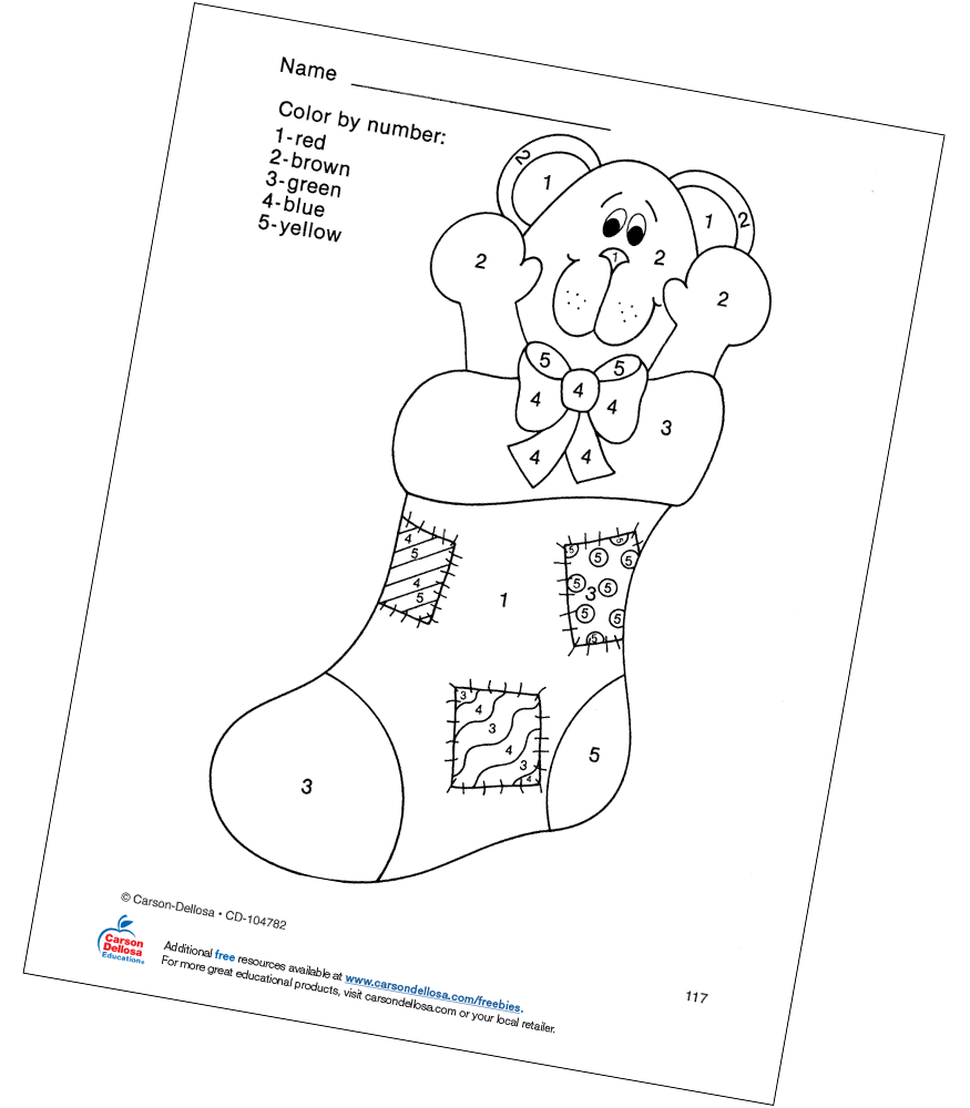 Color By Number Christmas Stocking Coloring Page