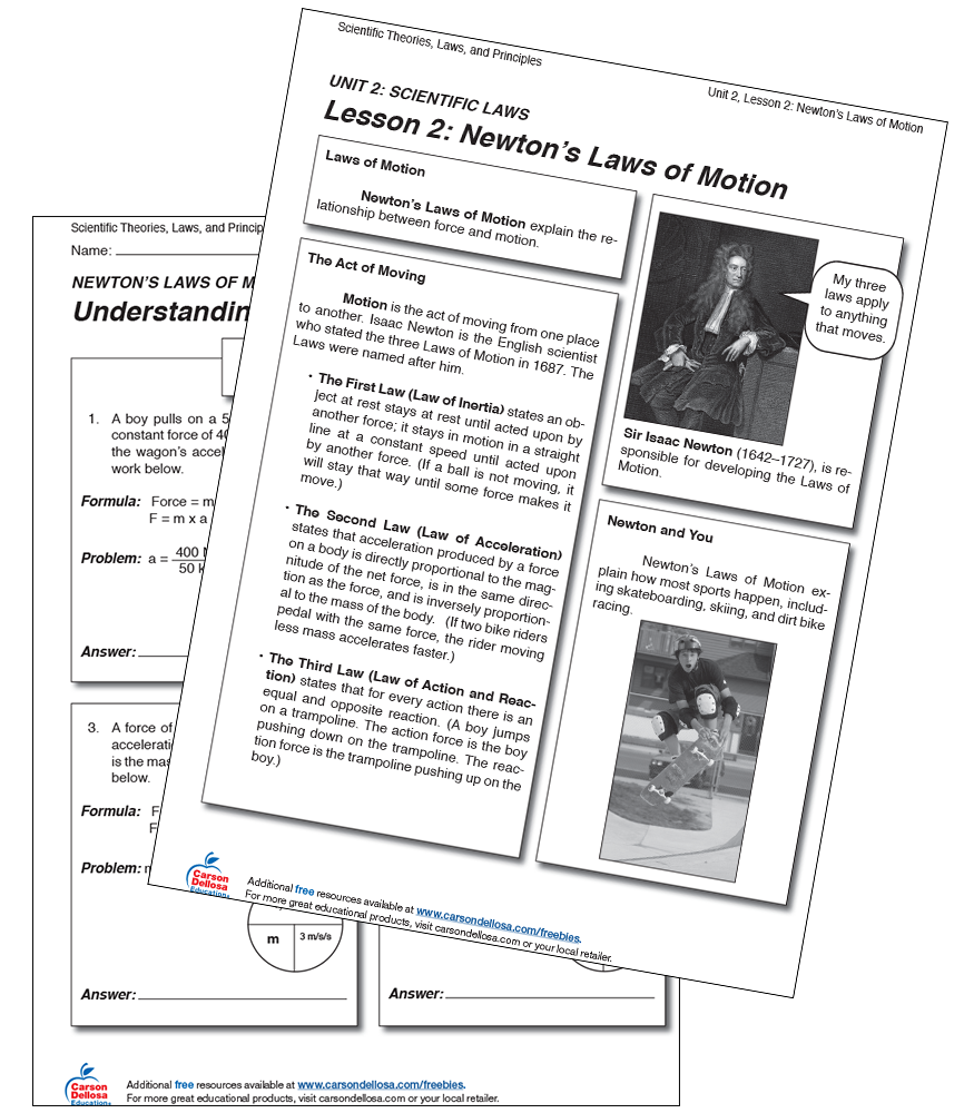 Newton's Laws of Motion-12 Free Printable | Carson Dellosa