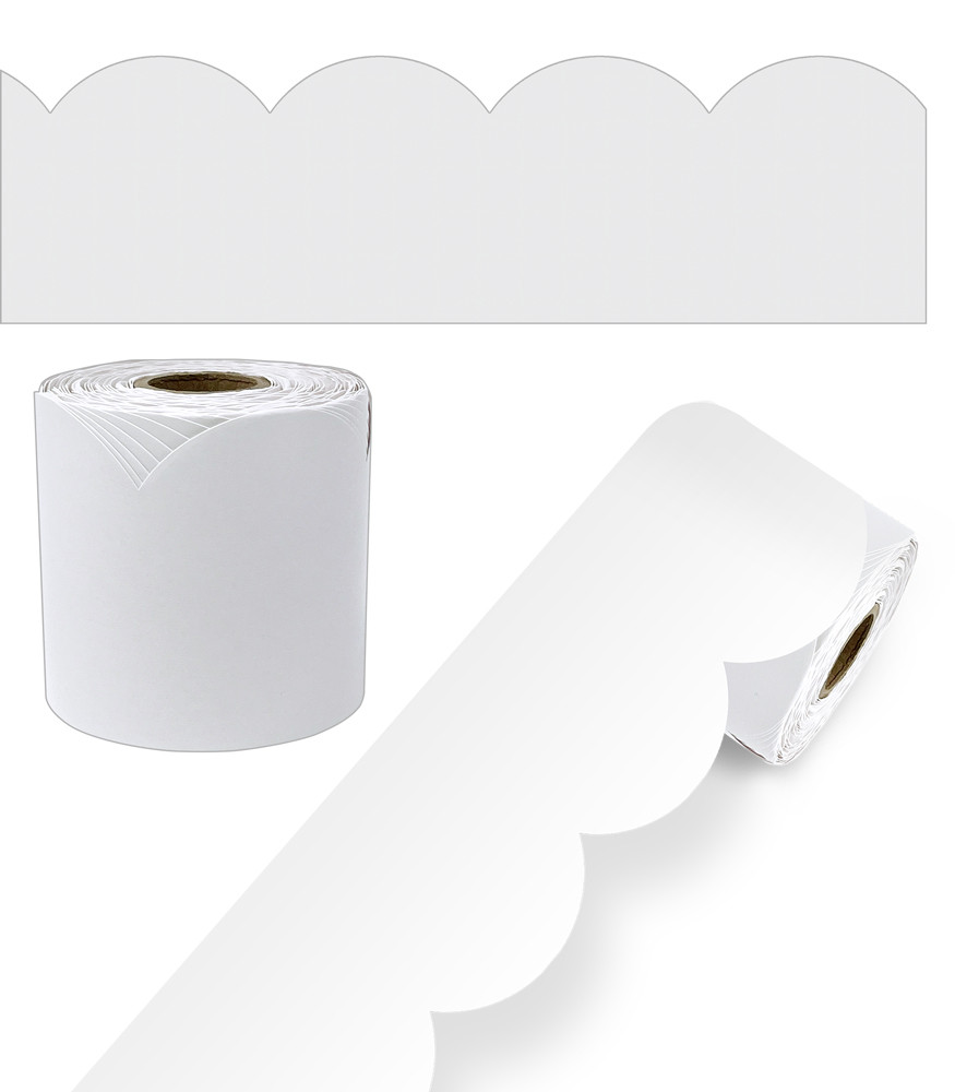 Grade P-12 65' White Rolled Modern Scalloped Bulletin Board Borders 65