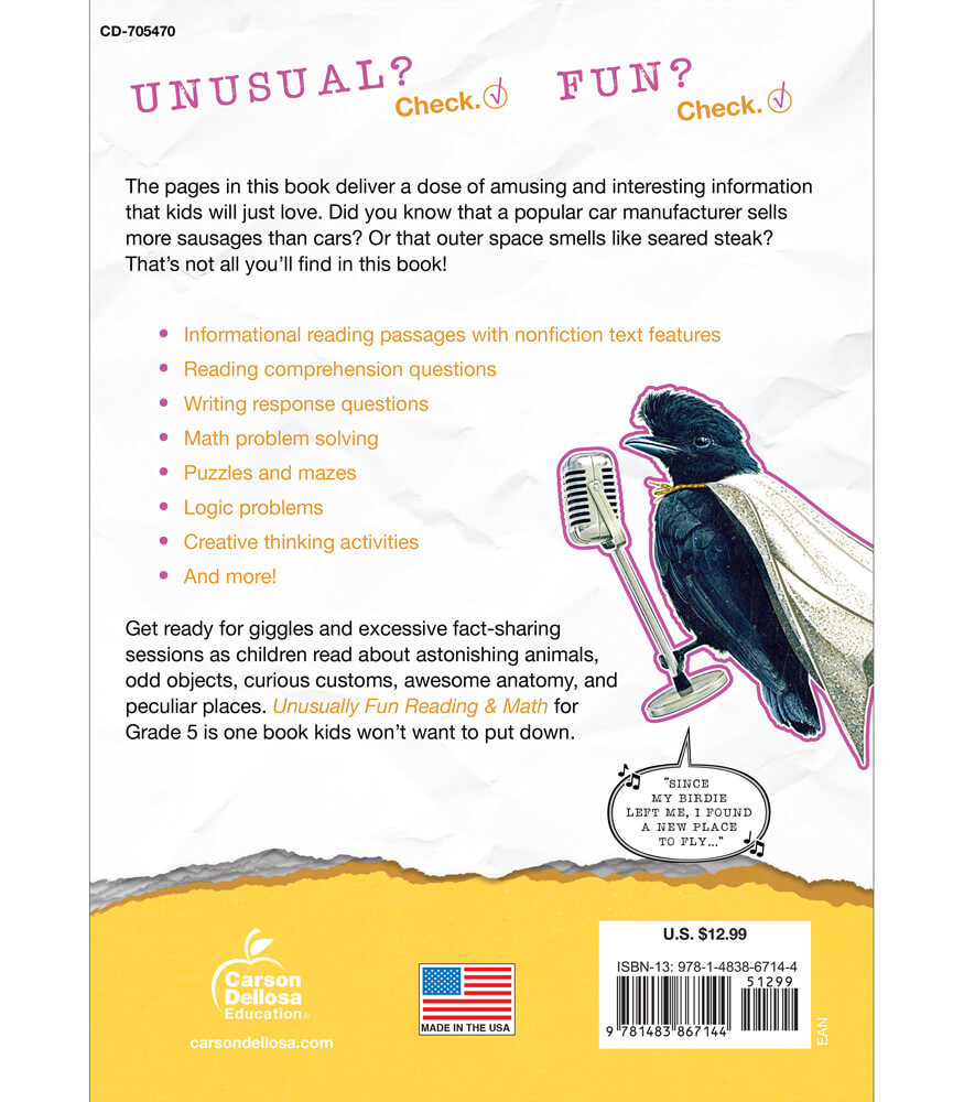 Grade 5 Unusually Fun Reading & Math Workbook Paperback