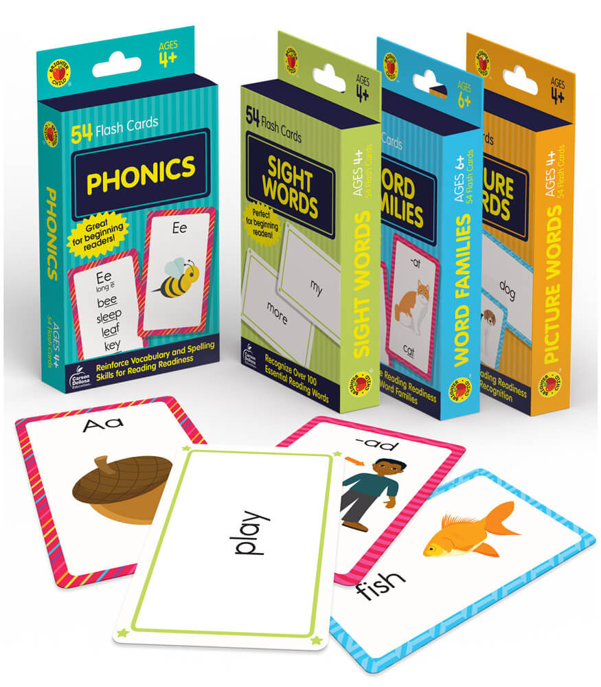 Grade PK-3 4-Pack Reading Flash Card Bundle Reading