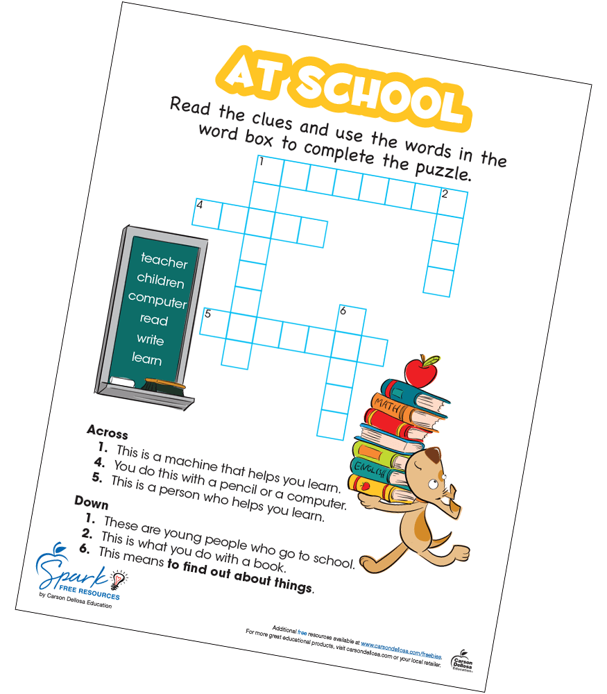 At school crossword puzzle free printable | carson dellosa
