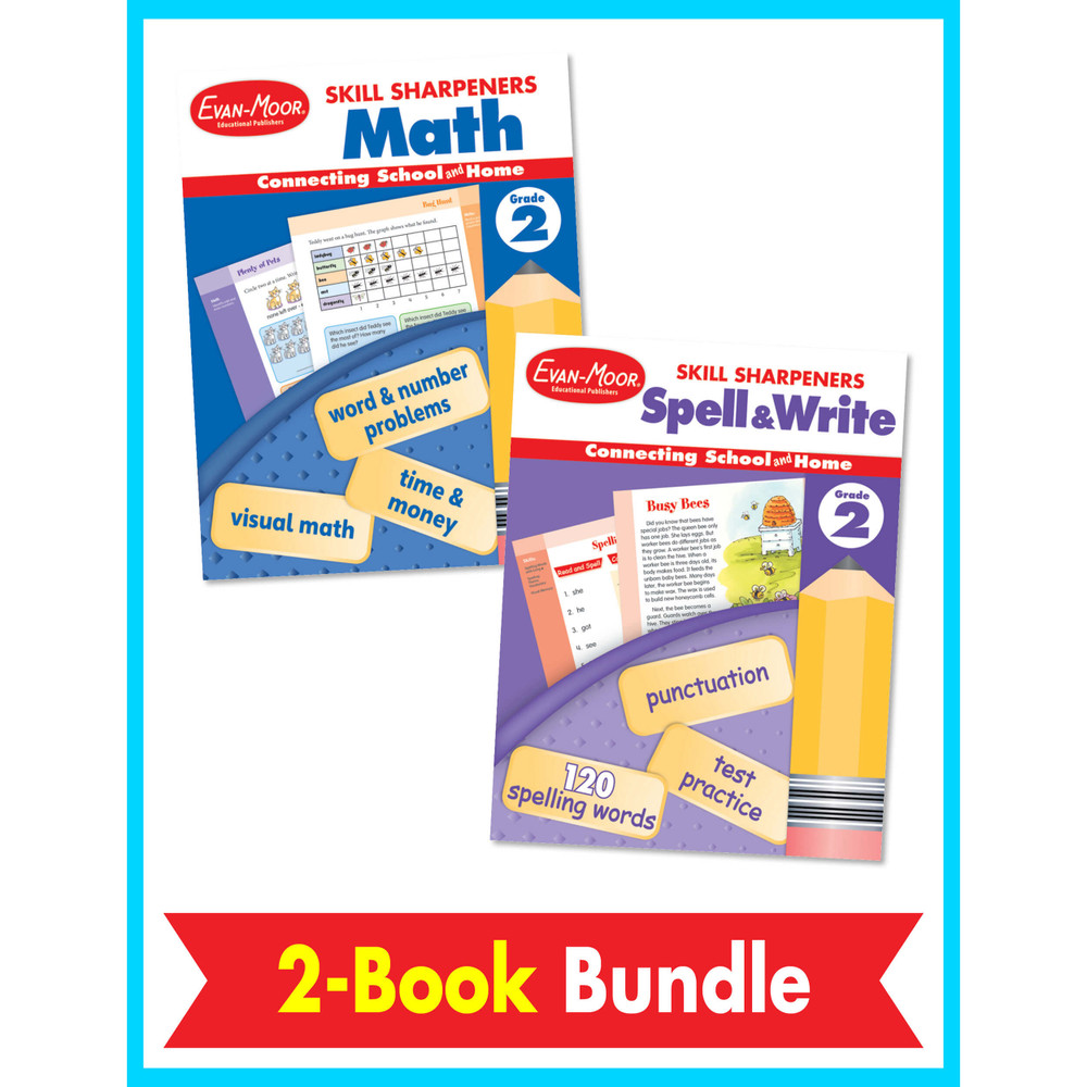 Grade 2 Skill Sharpeners: Math and Spelling Workbook Bundle