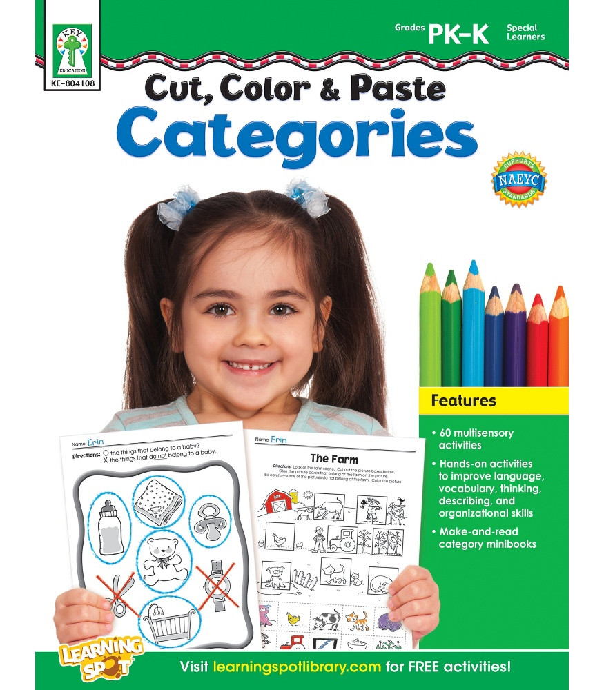 Cut, Color & Paste Categories Resource Book Grade PK-K eBook